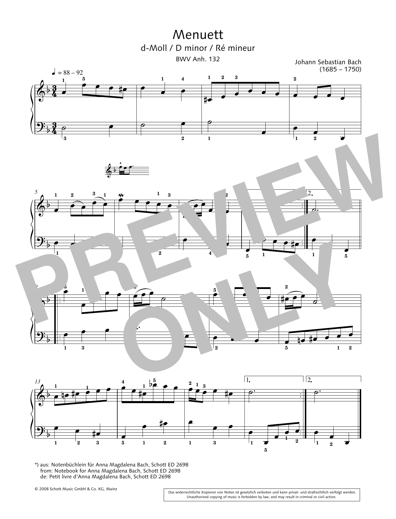 Hans-Gunter Heumann Minuet in D minor Sheet Music Notes & Chords for Piano Solo - Download or Print PDF