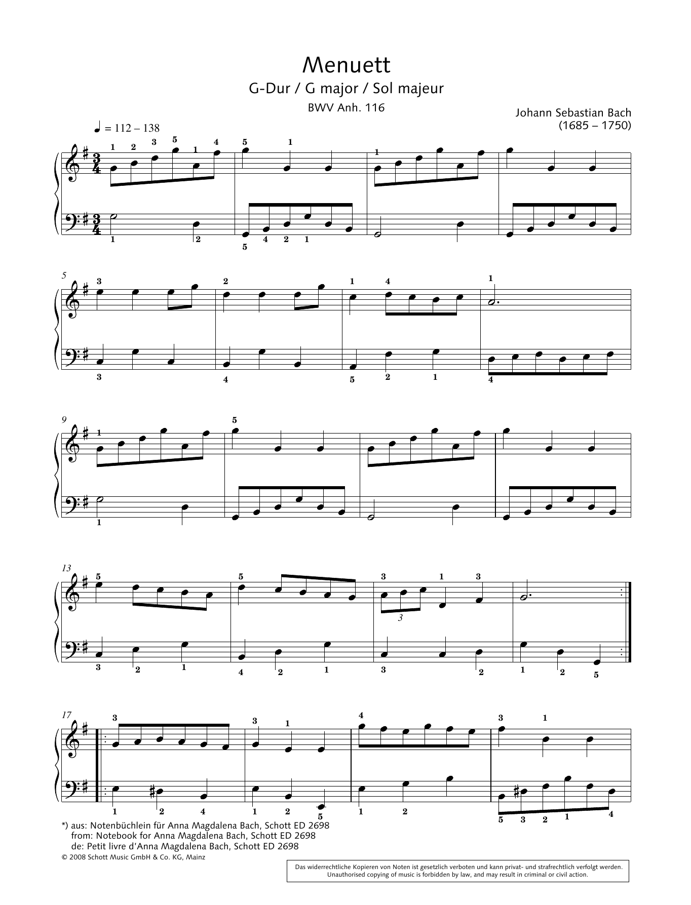 Hans-Gunter Heumann Minuet In G Major Sheet Music Notes & Chords for Piano Solo - Download or Print PDF