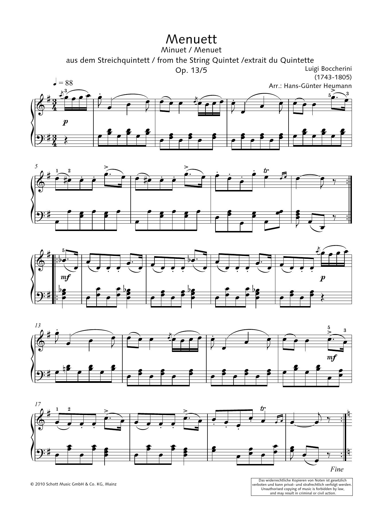 Hans-Gunter Heumann Minuet Sheet Music Notes & Chords for Piano Solo - Download or Print PDF