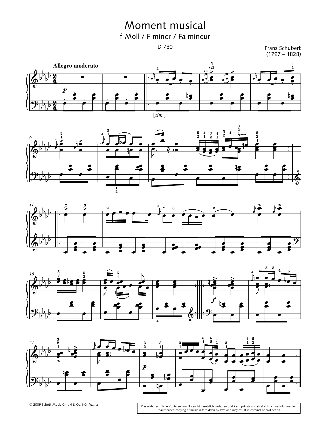 Hans-Gunter Heumann Moment musical in F minor Sheet Music Notes & Chords for Piano Solo - Download or Print PDF