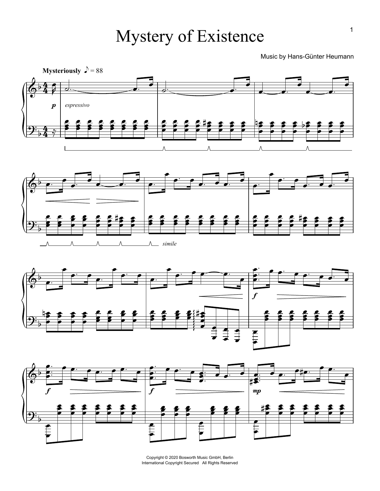 Hans-Günter Heumann Mystery Of Existence Sheet Music Notes & Chords for Piano Solo - Download or Print PDF