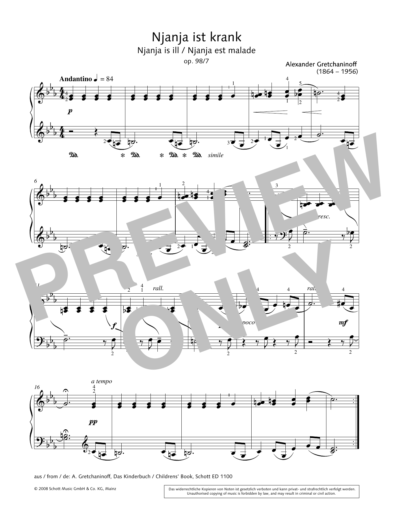 Hans-Gunter Heumann Njanja is ill Sheet Music Notes & Chords for Piano Solo - Download or Print PDF