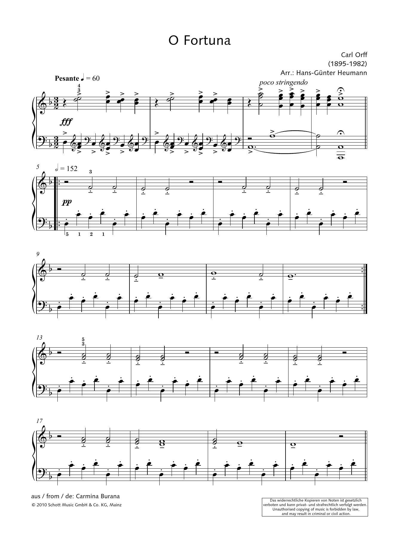 Hans-Gunter Heumann O Fortuna Sheet Music Notes & Chords for Piano Solo - Download or Print PDF