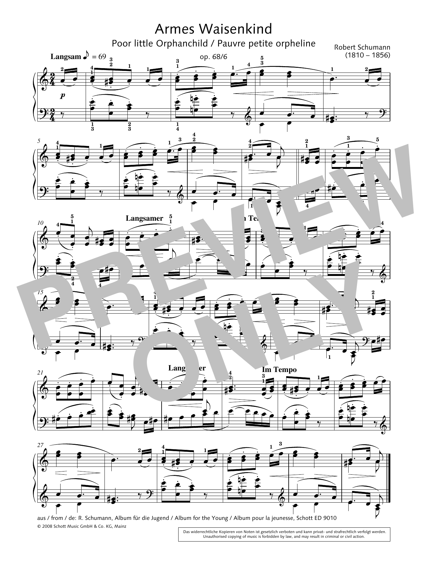 Hans-Gunter Heumann Poor little Orphanchild Sheet Music Notes & Chords for Piano Solo - Download or Print PDF