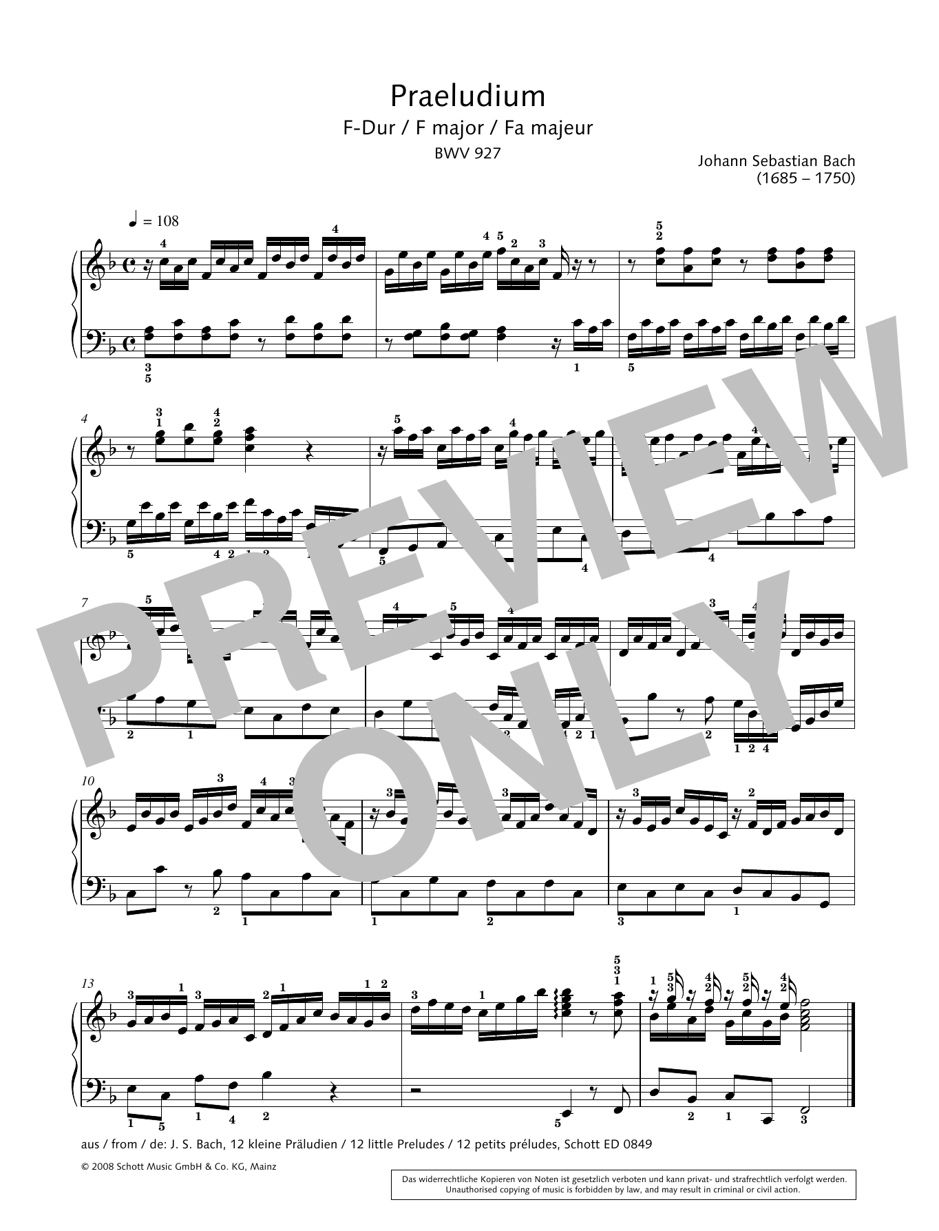 Hans-Gunter Heumann Prelude in F major Sheet Music Notes & Chords for Piano Solo - Download or Print PDF