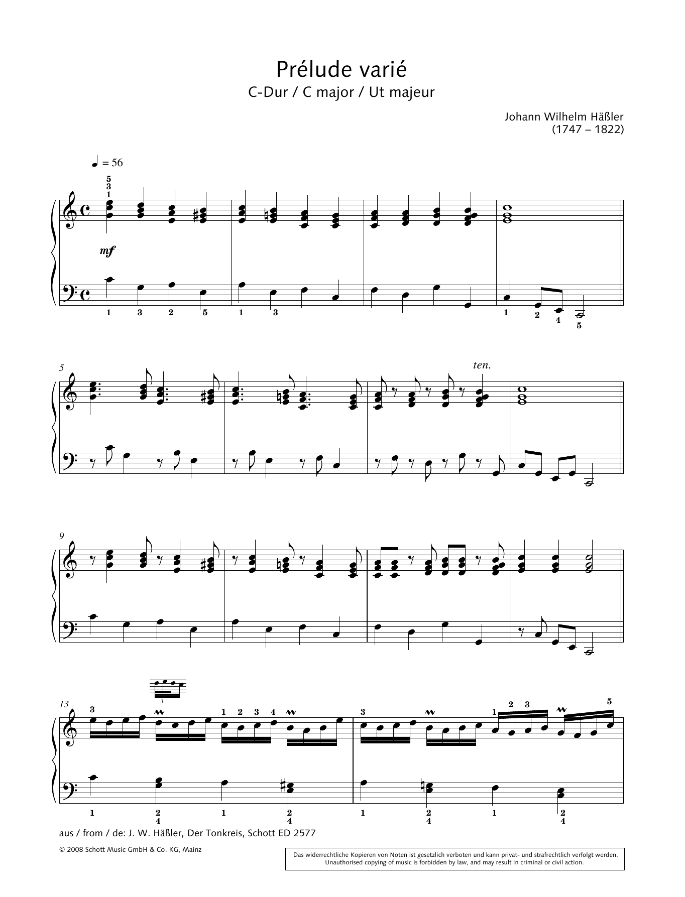 Hans-Gunter Heumann Prélude varié in C major Sheet Music Notes & Chords for Piano Solo - Download or Print PDF
