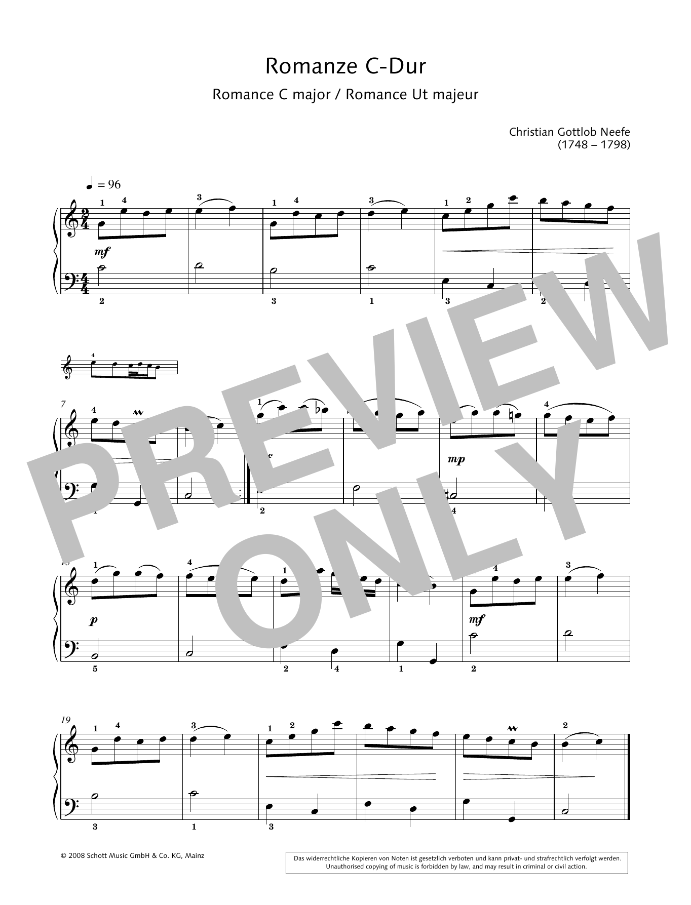 Hans-Gunter Heumann Romance in C major Sheet Music Notes & Chords for Piano Solo - Download or Print PDF