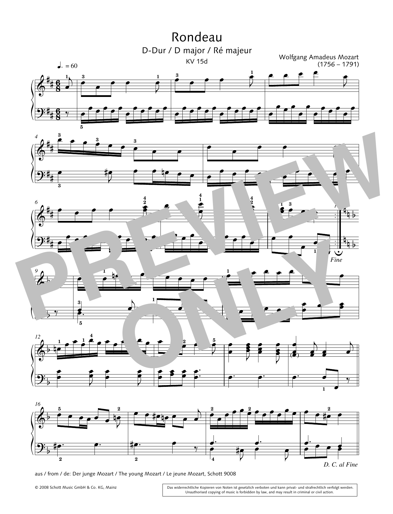 Hans-Gunter Heumann Rondeau in D major Sheet Music Notes & Chords for Piano Solo - Download or Print PDF