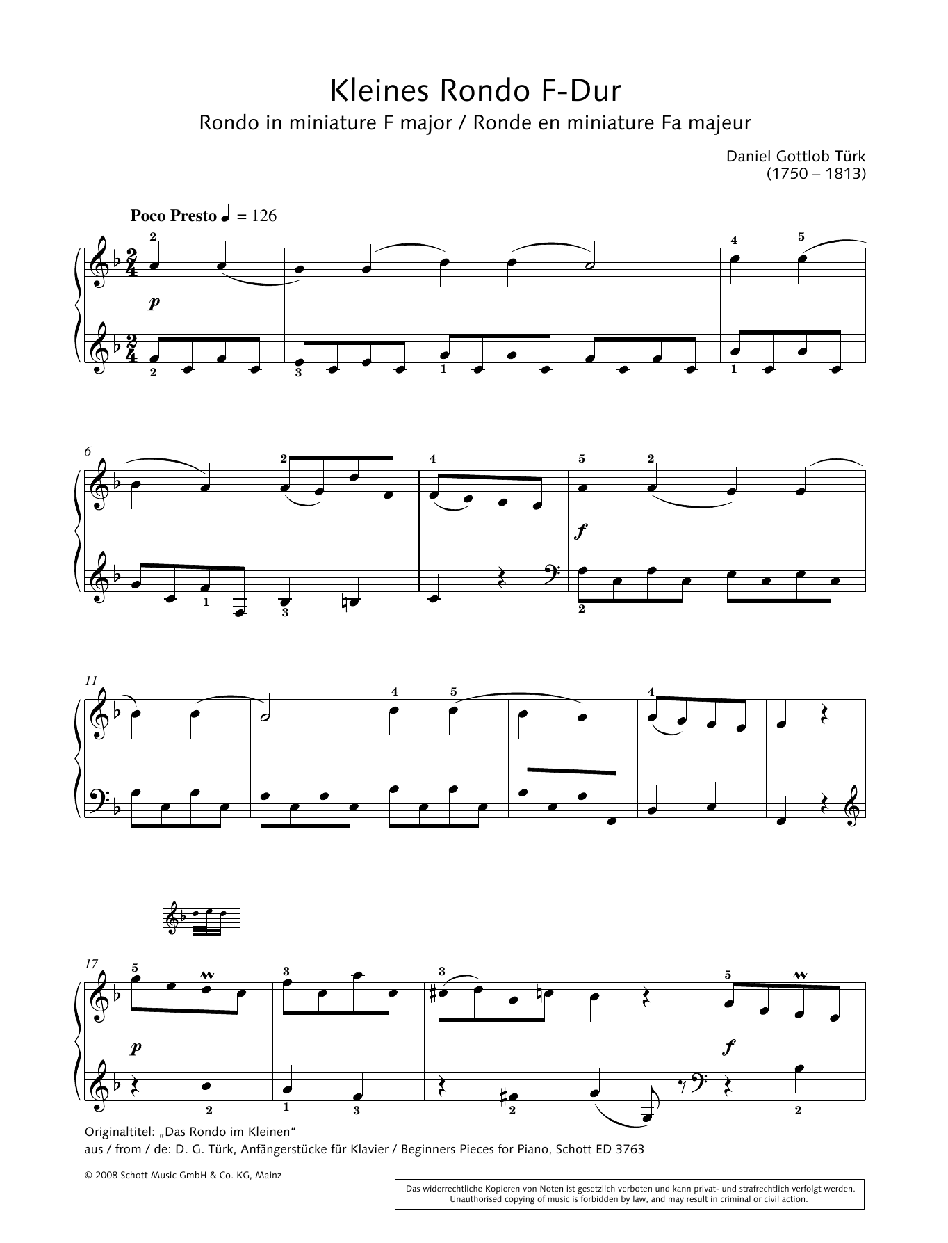 Hans-Gunter Heumann Rondo in miniature in F major Sheet Music Notes & Chords for Piano Solo - Download or Print PDF