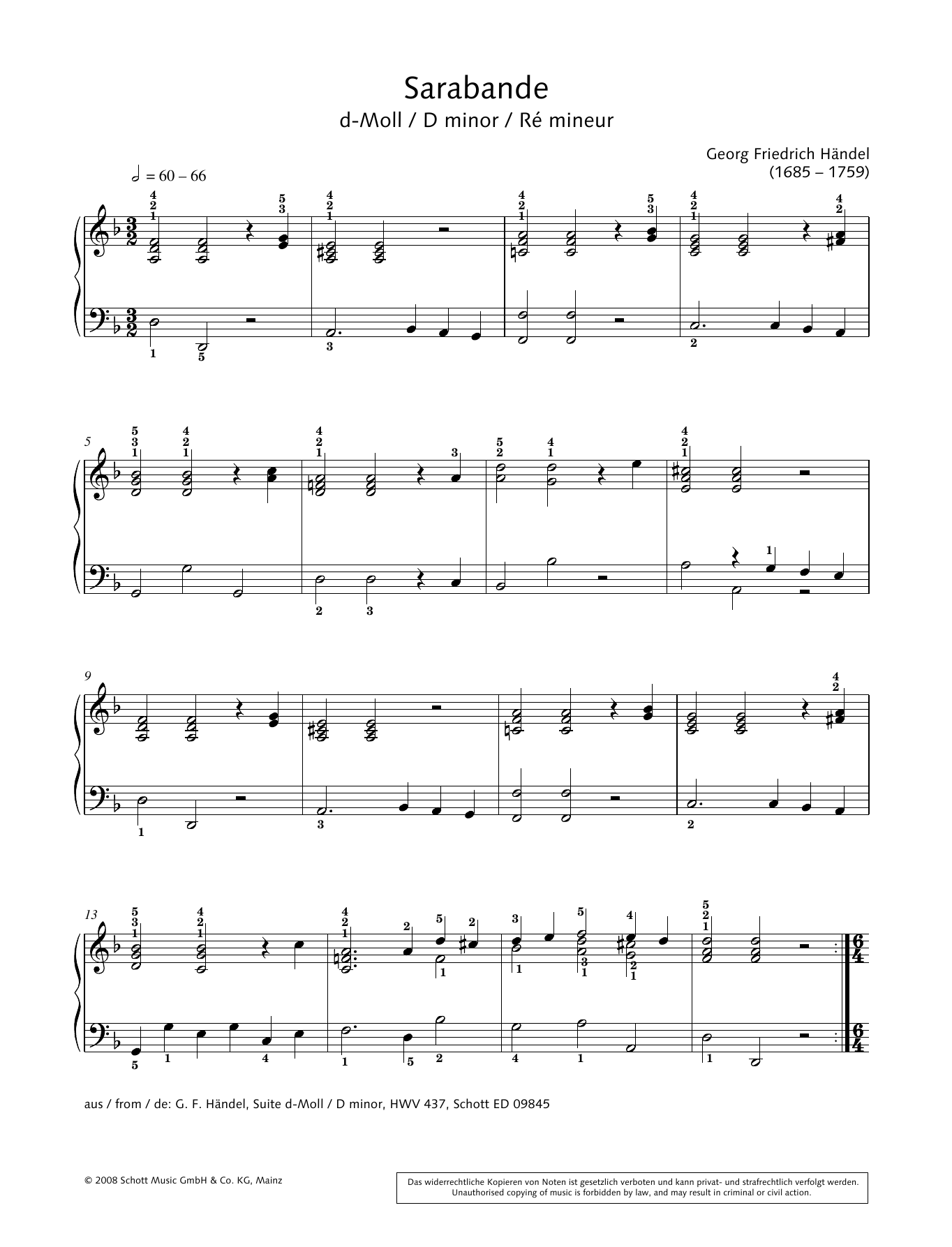 Hans-Gunter Heumann Sarabande in D minor Sheet Music Notes & Chords for Piano Solo - Download or Print PDF