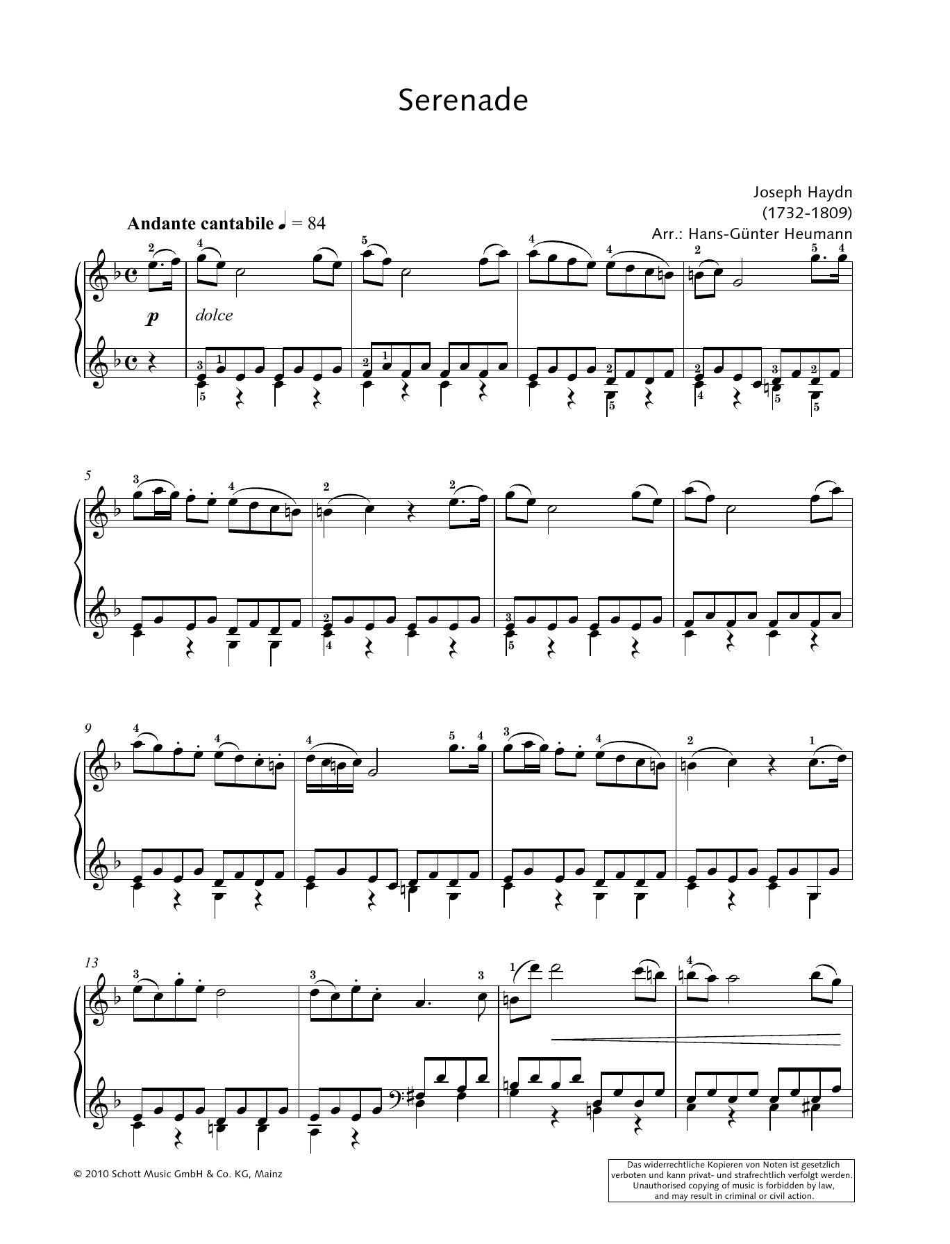 Hans-Gunter Heumann Serenade Sheet Music Notes & Chords for Piano Solo - Download or Print PDF