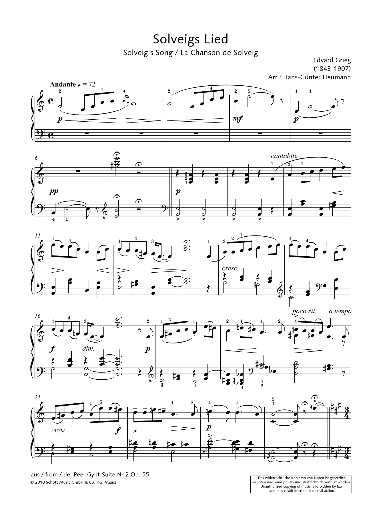 Hans-Gunter Heumann Solveig's Song Sheet Music Notes & Chords for Piano Solo - Download or Print PDF