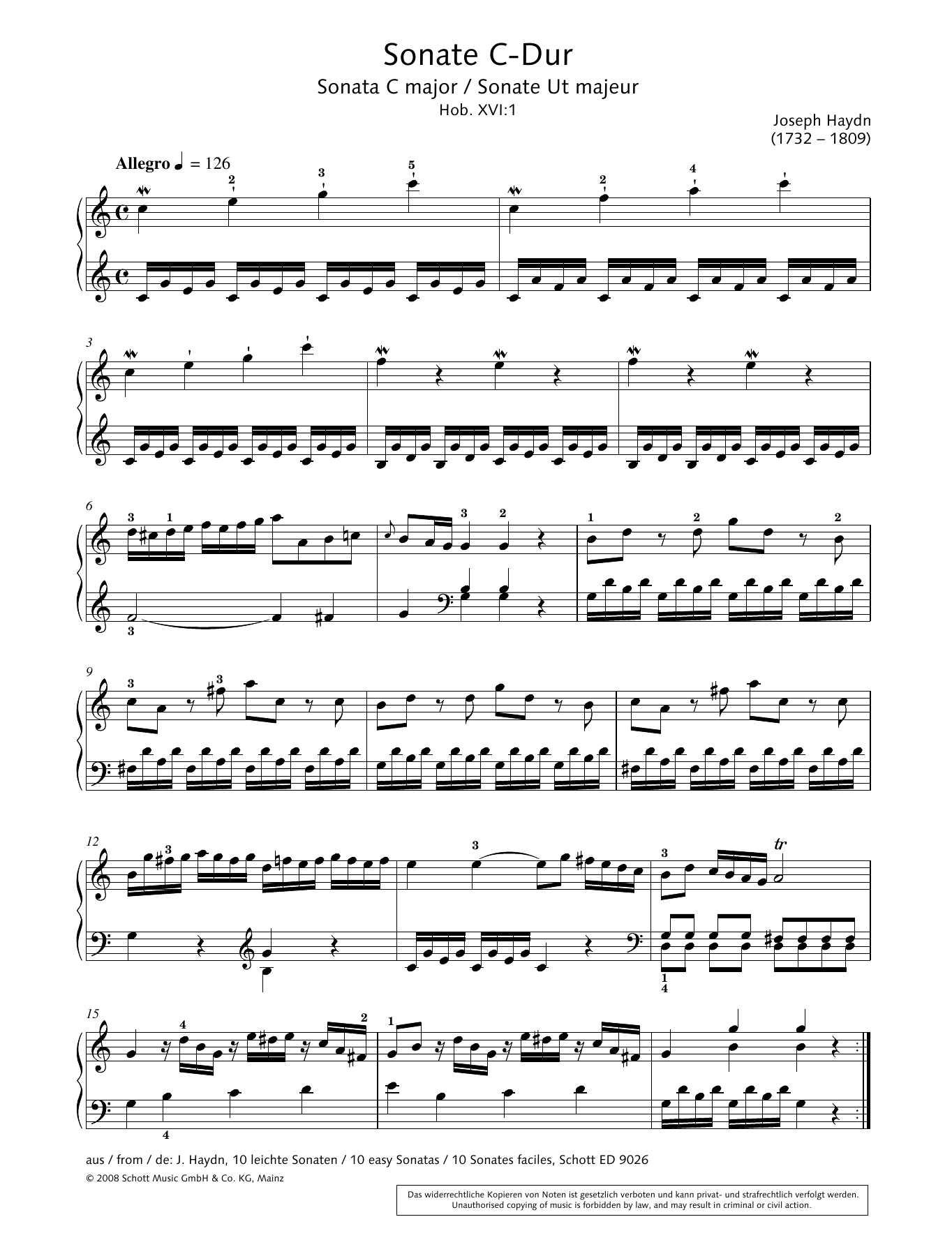 Hans-Gunter Heumann Sonata in C Major Sheet Music Notes & Chords for Piano Solo - Download or Print PDF