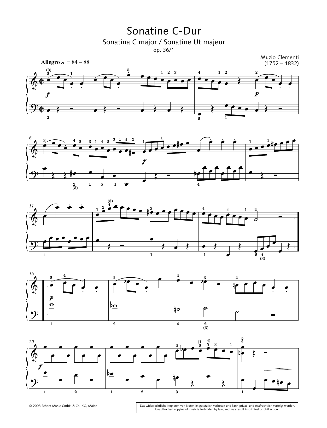 Hans-Gunter Heumann Sonatina in C Major Sheet Music Notes & Chords for Piano Solo - Download or Print PDF