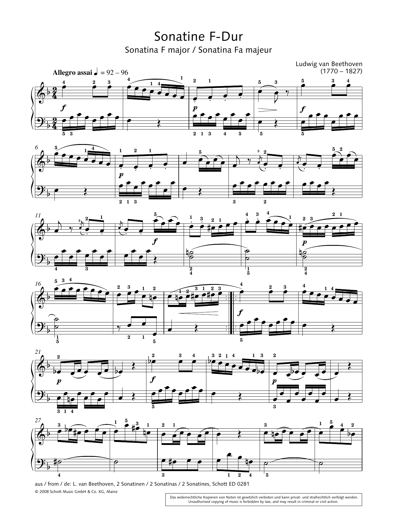 Hans-Gunter Heumann Sonatina In F Major Sheet Music Notes & Chords for Piano Solo - Download or Print PDF