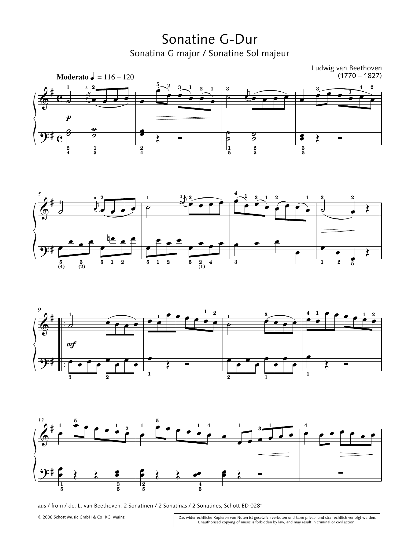 Hans-Gunter Heumann Sonatina in G Major Sheet Music Notes & Chords for Piano Solo - Download or Print PDF