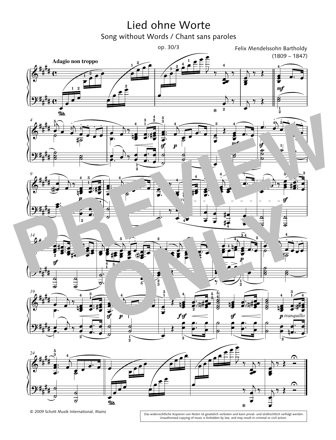 Hans-Gunter Heumann Song without Words in E major Sheet Music Notes & Chords for Piano Solo - Download or Print PDF