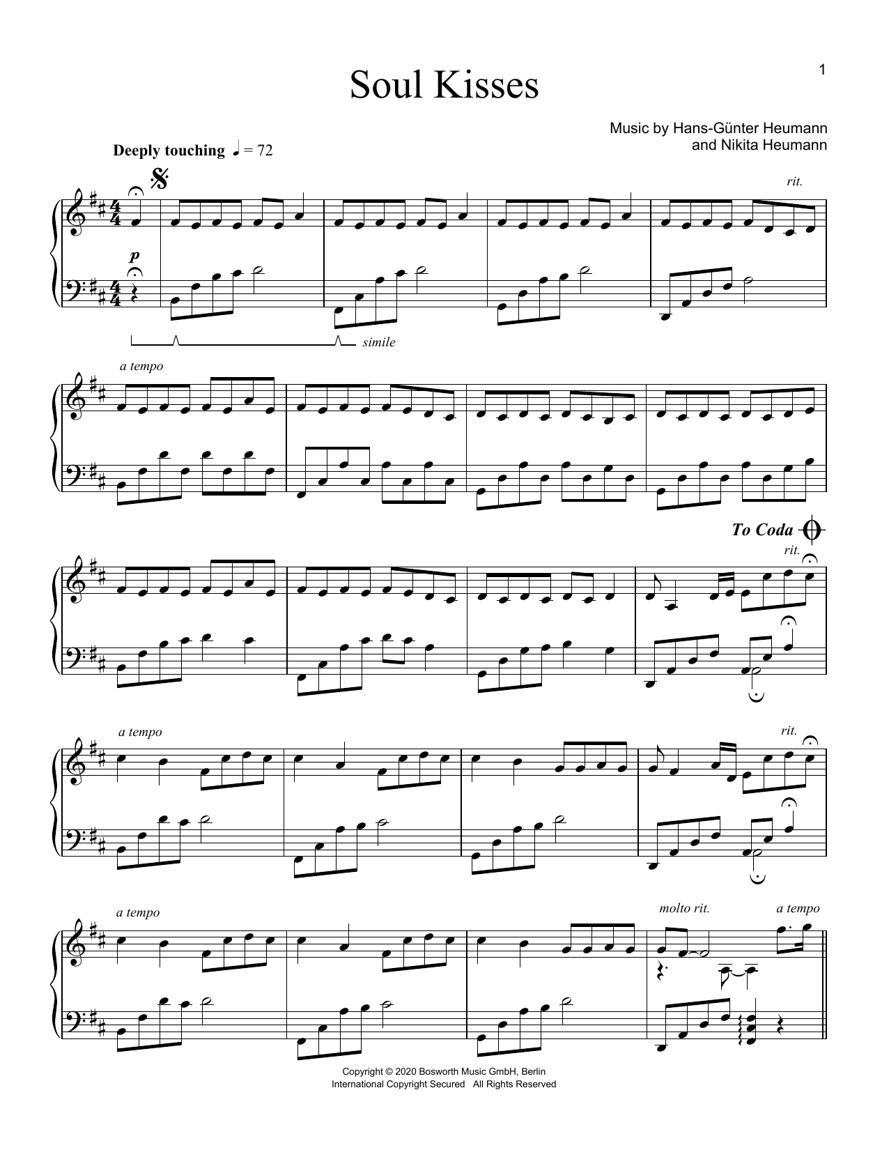 Hans-Günter Heumann Soul Kisses Sheet Music Notes & Chords for Piano Solo - Download or Print PDF