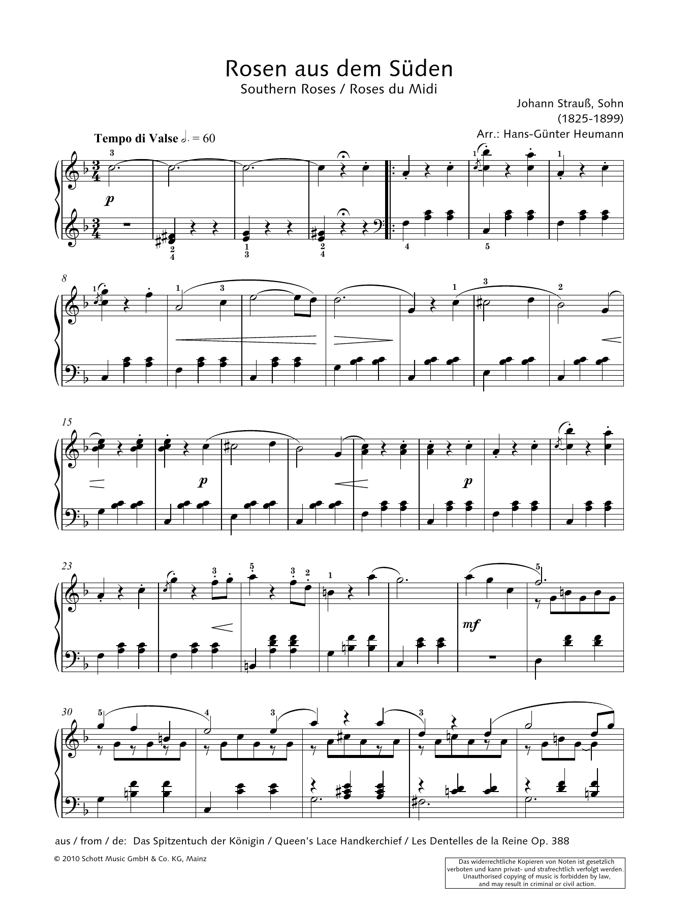 Hans-Gunter Heumann Southern Roses Sheet Music Notes & Chords for Piano Solo - Download or Print PDF