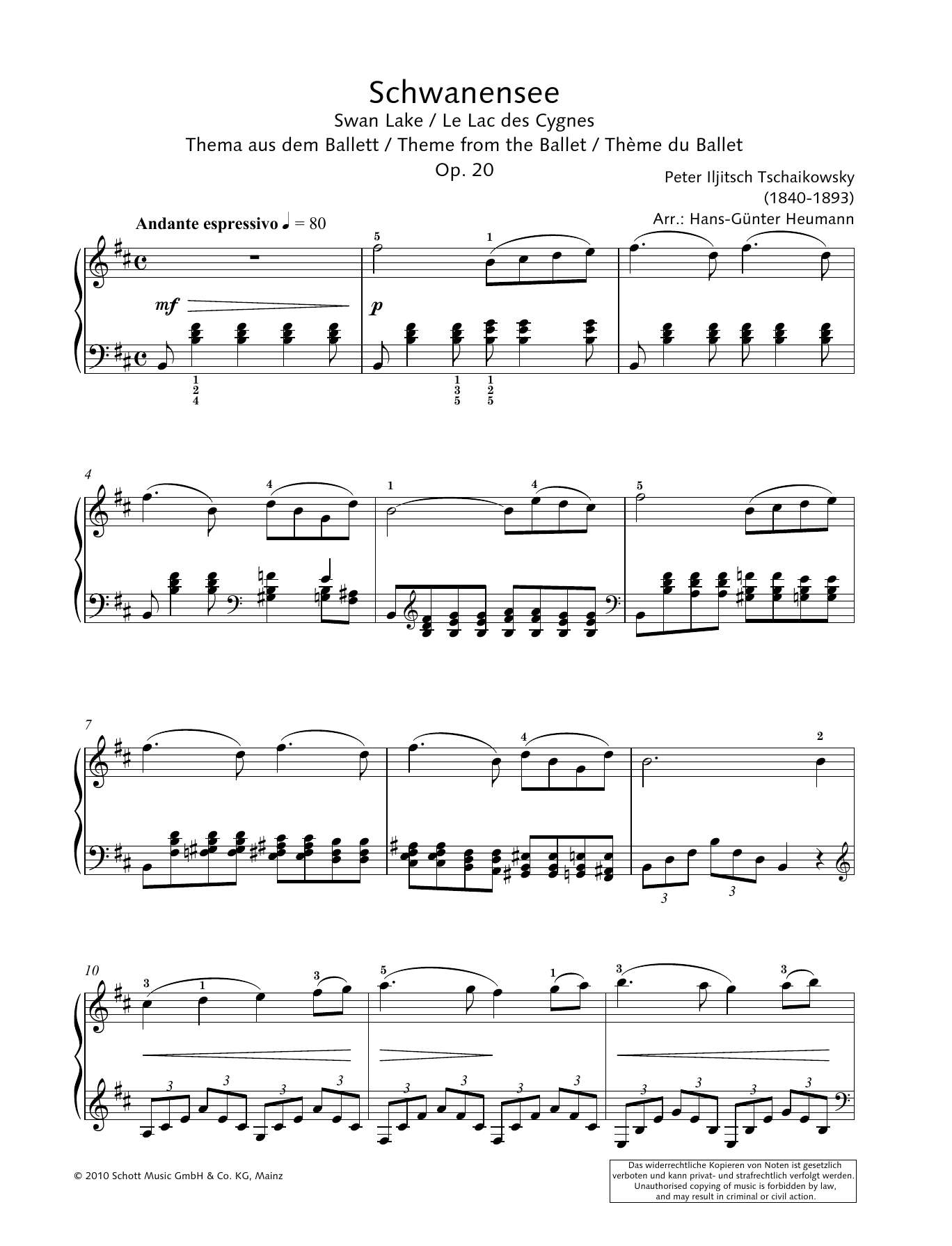 Hans-Gunter Heumann Swan Lake Sheet Music Notes & Chords for Piano Solo - Download or Print PDF