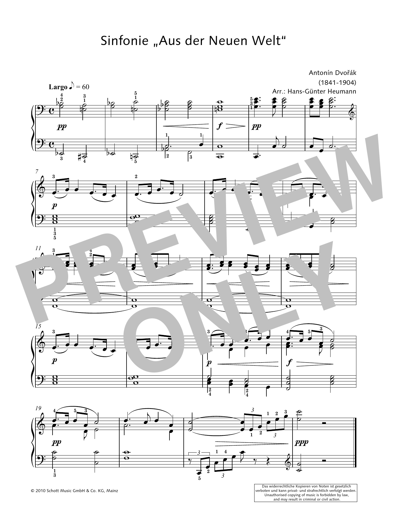 Hans-Gunter Heumann Symphony from the New World in E minor Sheet Music Notes & Chords for Piano Solo - Download or Print PDF