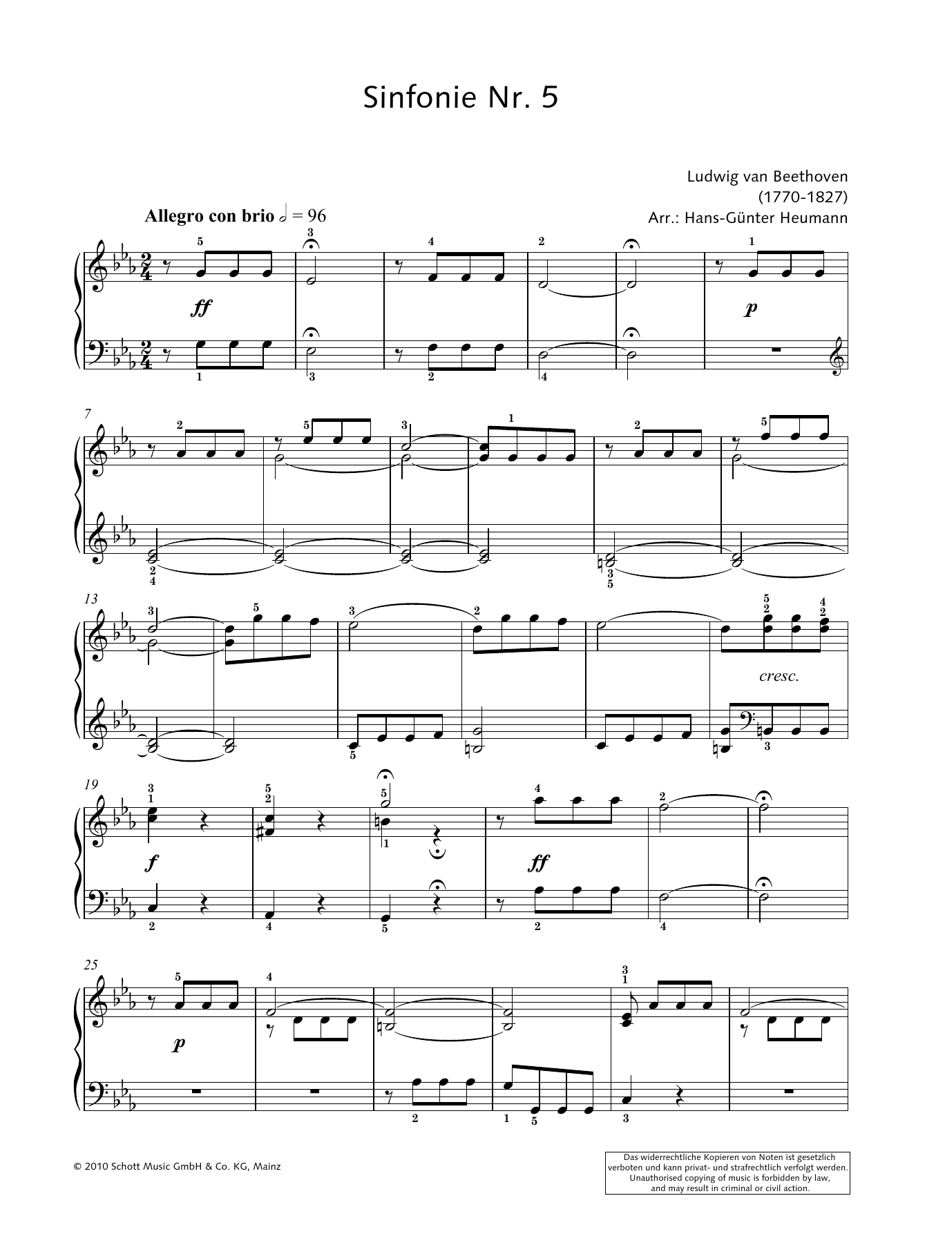 Hans-Gunter Heumann Symphony No. 5 in C Minor Sheet Music Notes & Chords for Piano Solo - Download or Print PDF