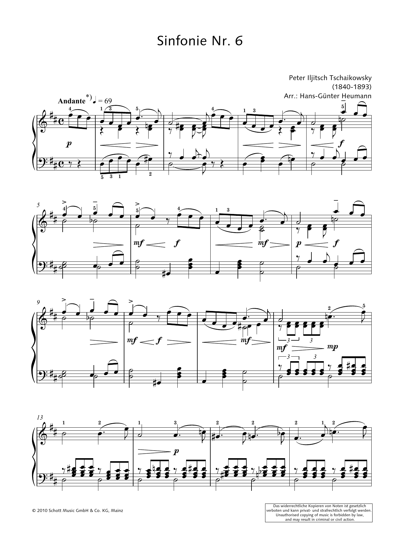 Hans-Gunter Heumann Symphony No. 6 in B minor Sheet Music Notes & Chords for Piano Solo - Download or Print PDF