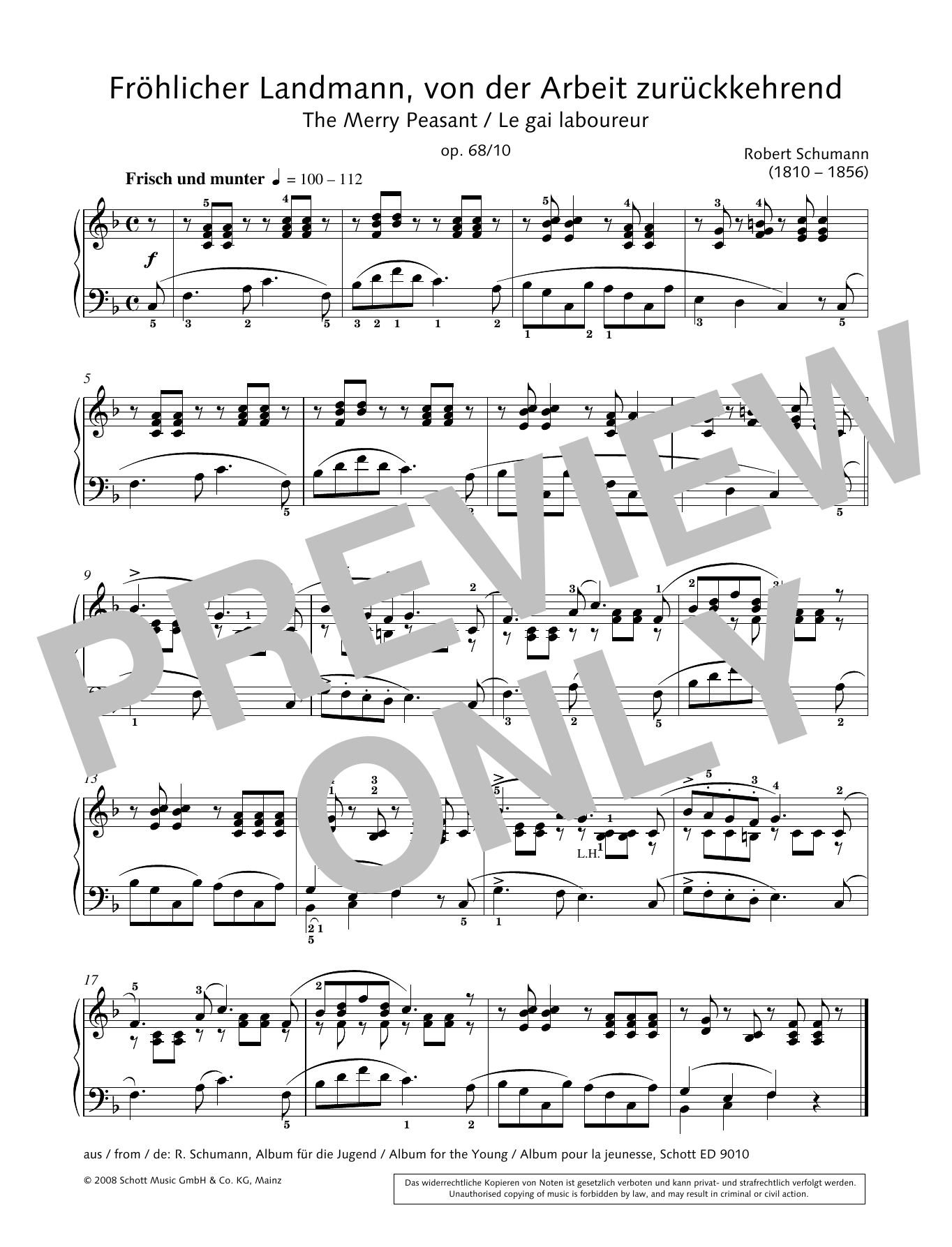 Hans-Gunter Heumann The Merry Peasant Sheet Music Notes & Chords for Piano Solo - Download or Print PDF