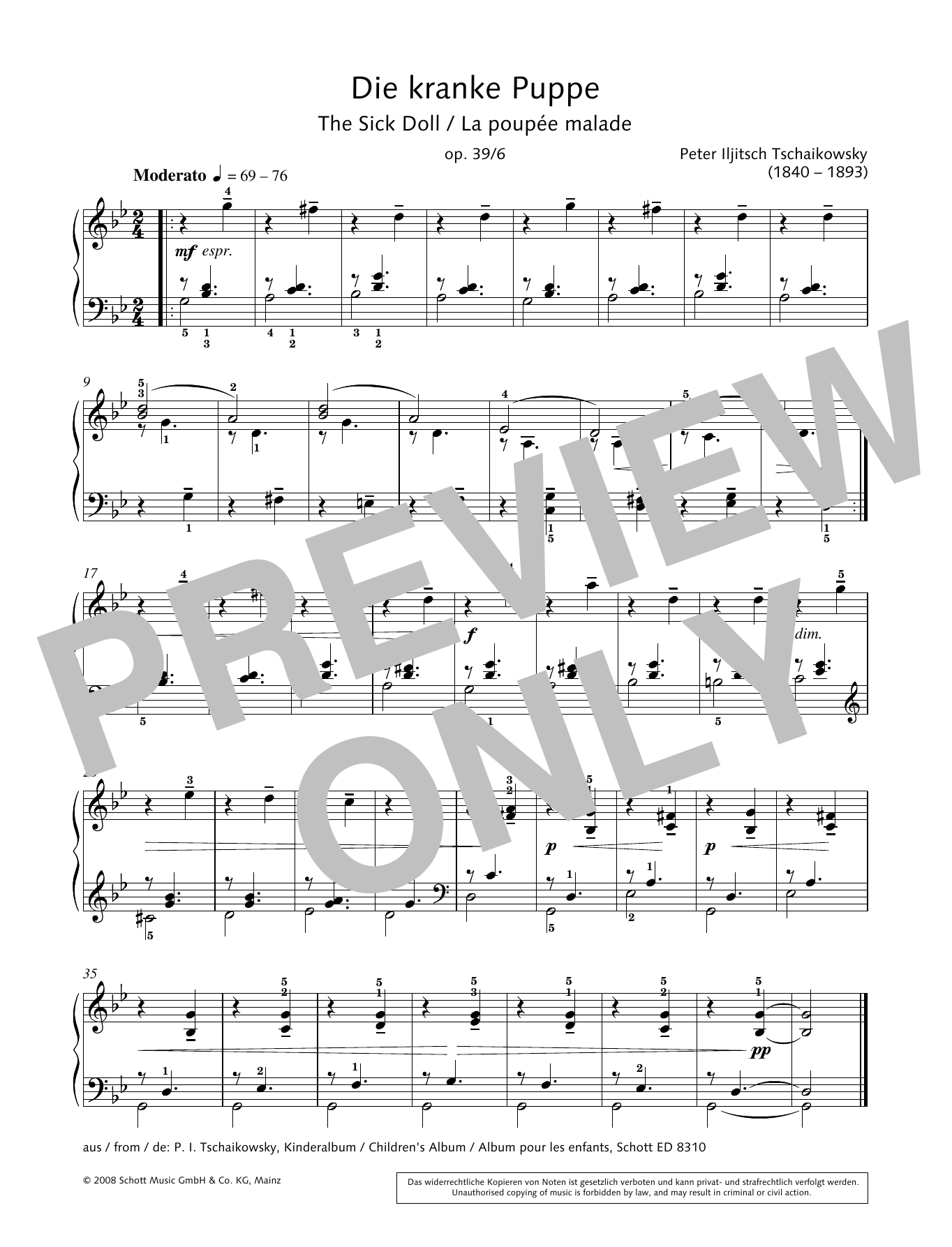 Hans-Gunter Heumann The Sick Doll Sheet Music Notes & Chords for Piano Solo - Download or Print PDF