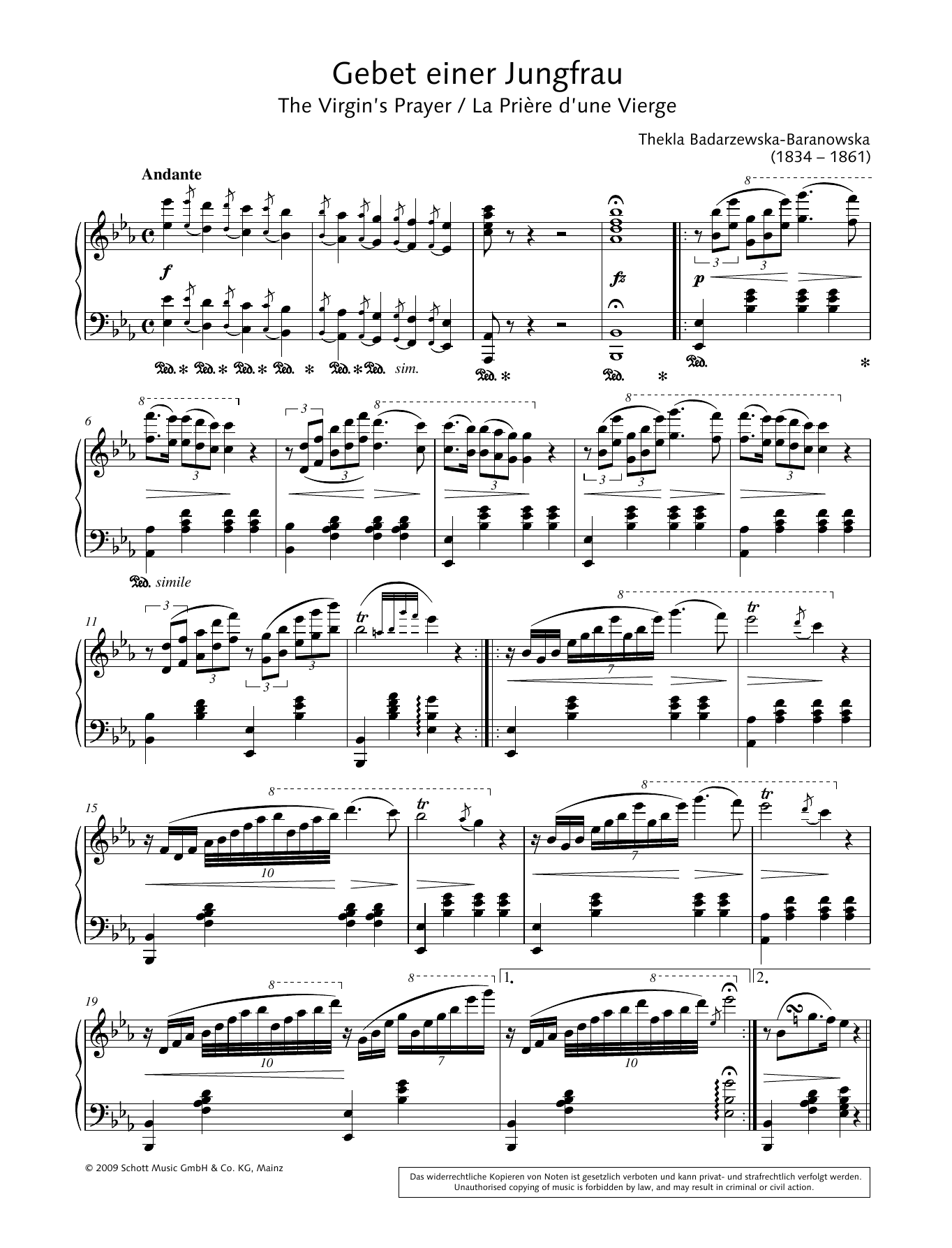 Hans-Gunter Heumann The Virgin's Prayer Sheet Music Notes & Chords for Piano Solo - Download or Print PDF