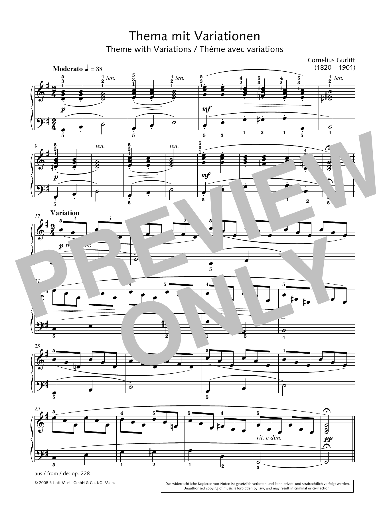 Hans-Gunter Heumann Theme with Variations Sheet Music Notes & Chords for Piano Solo - Download or Print PDF