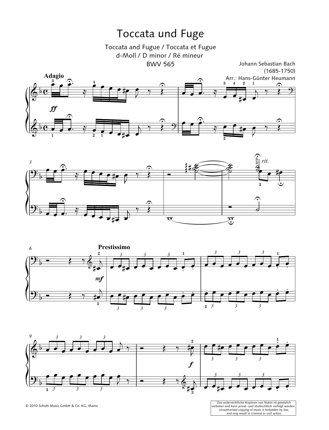 Hans-Gunter Heumann Toccata and Fugue in D Minor Sheet Music Notes & Chords for Piano Solo - Download or Print PDF