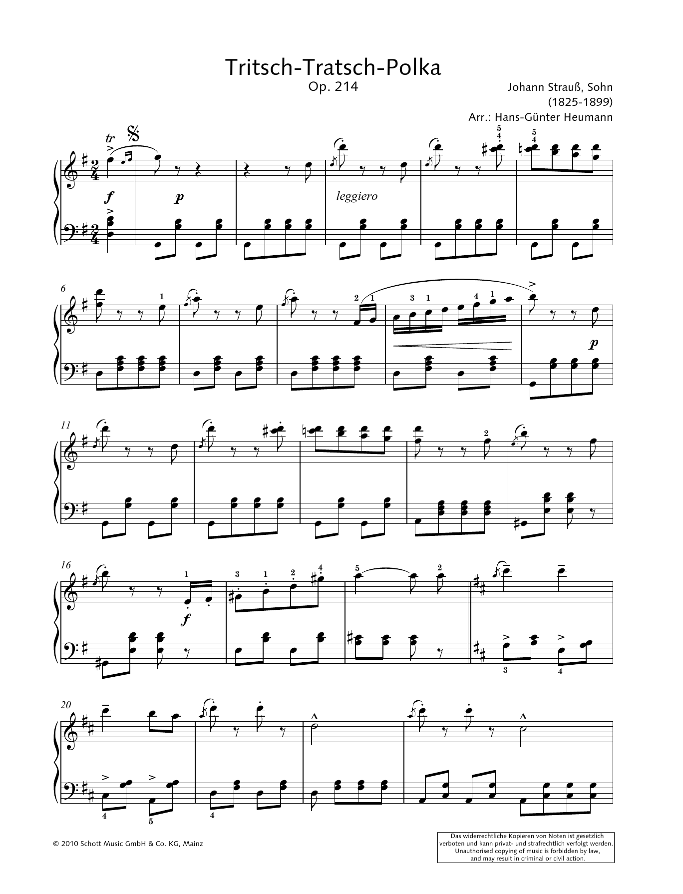 Hans-Gunter Heumann Tritsch-Tratsch-Polka Sheet Music Notes & Chords for Piano Solo - Download or Print PDF