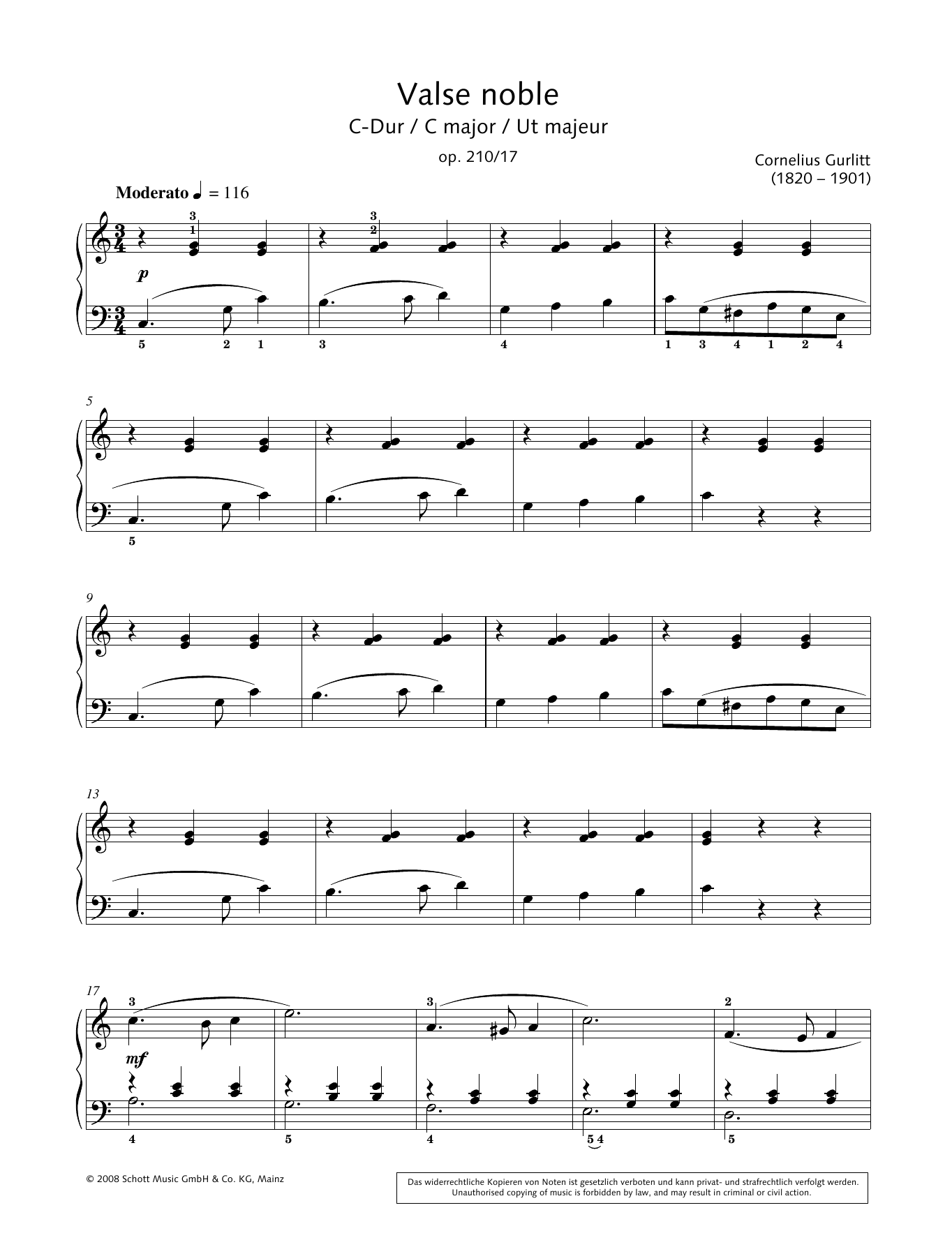 Hans-Gunter Heumann Valse noble in C major Sheet Music Notes & Chords for Piano Solo - Download or Print PDF