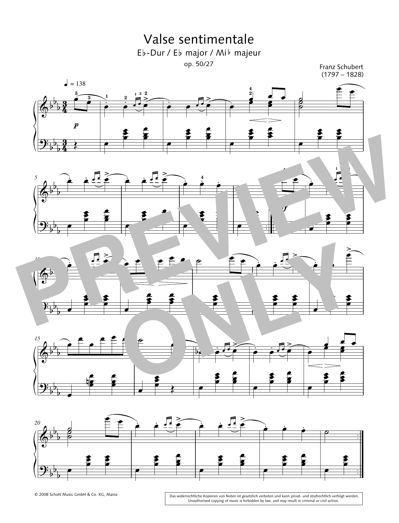 Hans-Gunter Heumann Valse sentimentale in E-flat major Sheet Music Notes & Chords for Piano Solo - Download or Print PDF