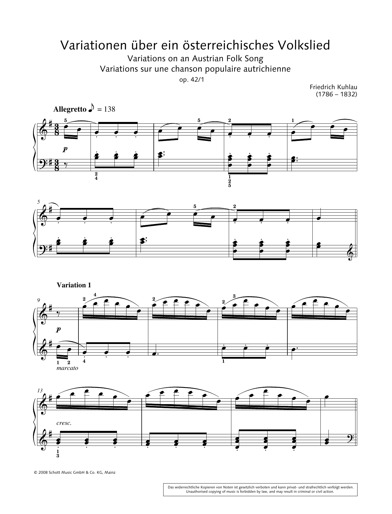 Hans-Gunter Heumann Variations on an Austrian Folk Song Sheet Music Notes & Chords for Piano Solo - Download or Print PDF