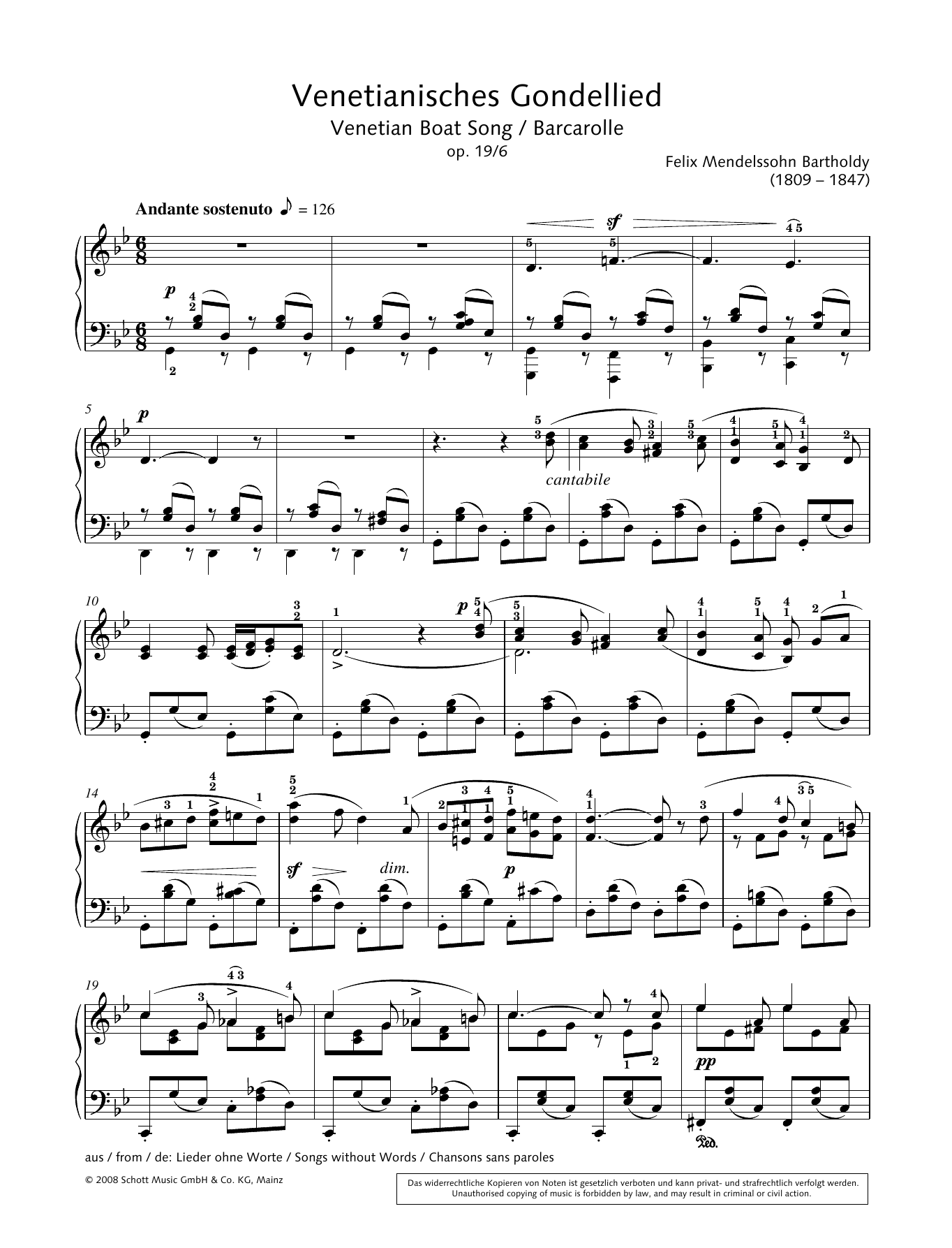Hans-Gunter Heumann Venetian Boat Song Sheet Music Notes & Chords for Piano Solo - Download or Print PDF
