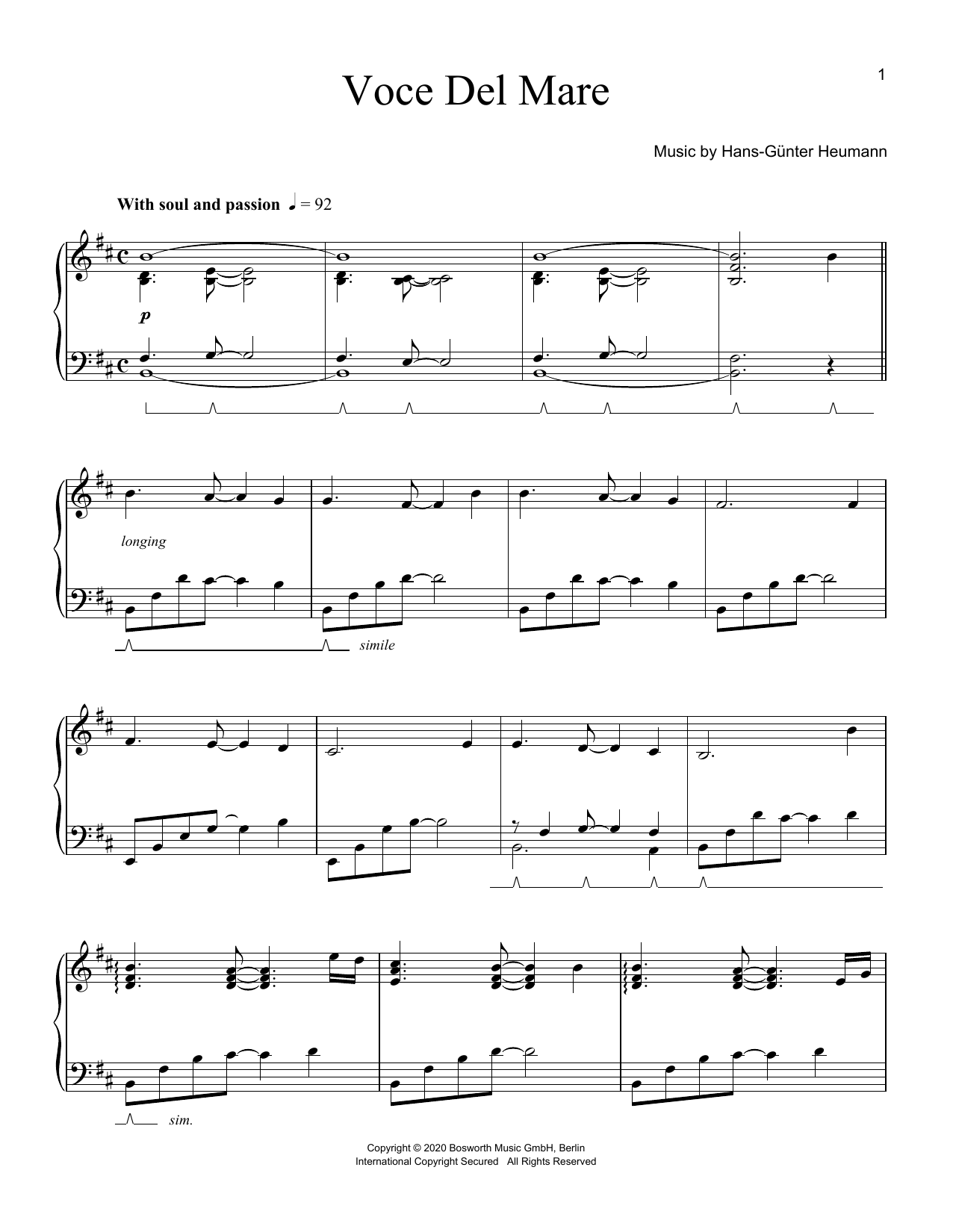 Hans-Günter Heumann Voce Del Mare Sheet Music Notes & Chords for Piano Solo - Download or Print PDF