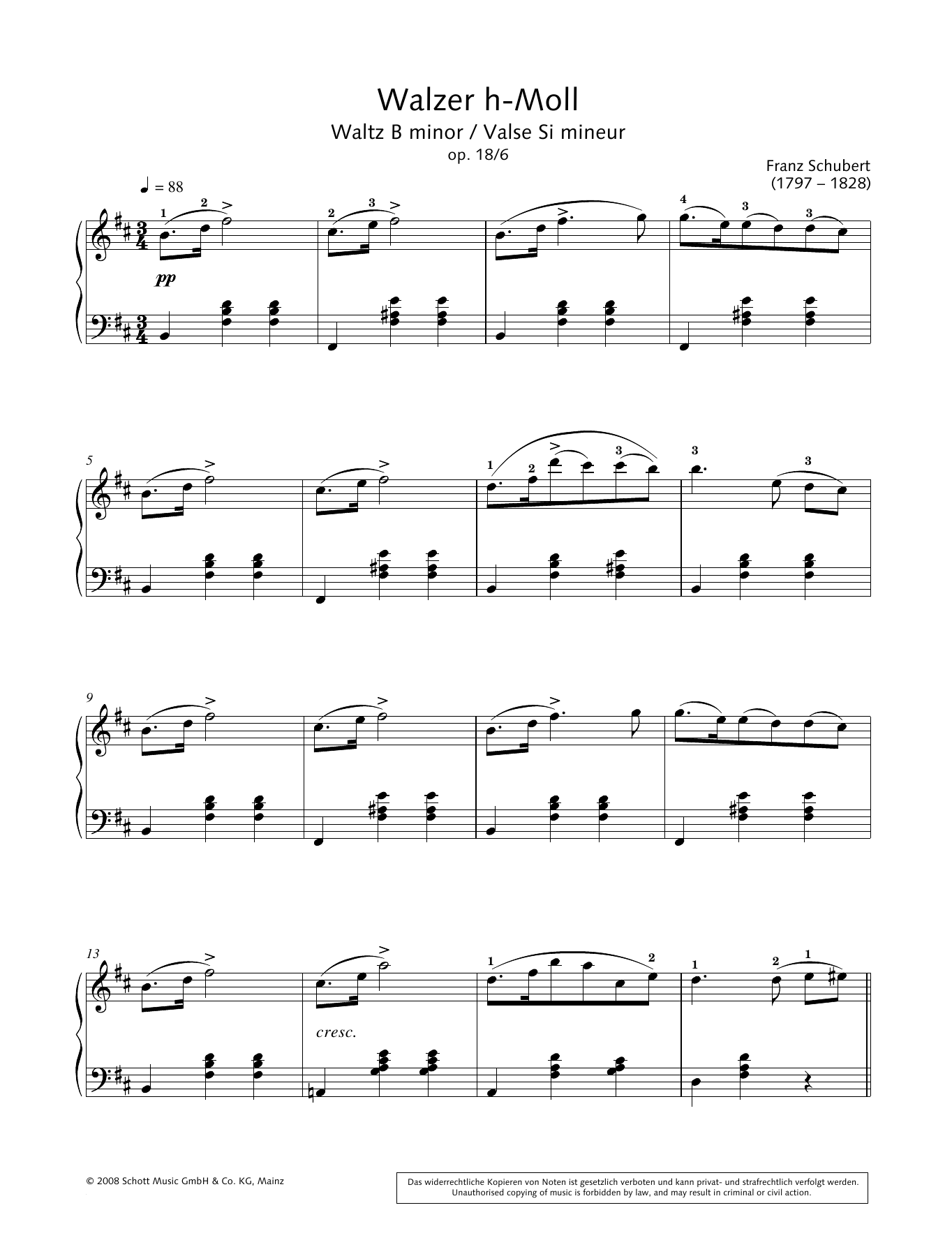 Hans-Gunter Heumann Waltz in B minor Sheet Music Notes & Chords for Piano Solo - Download or Print PDF