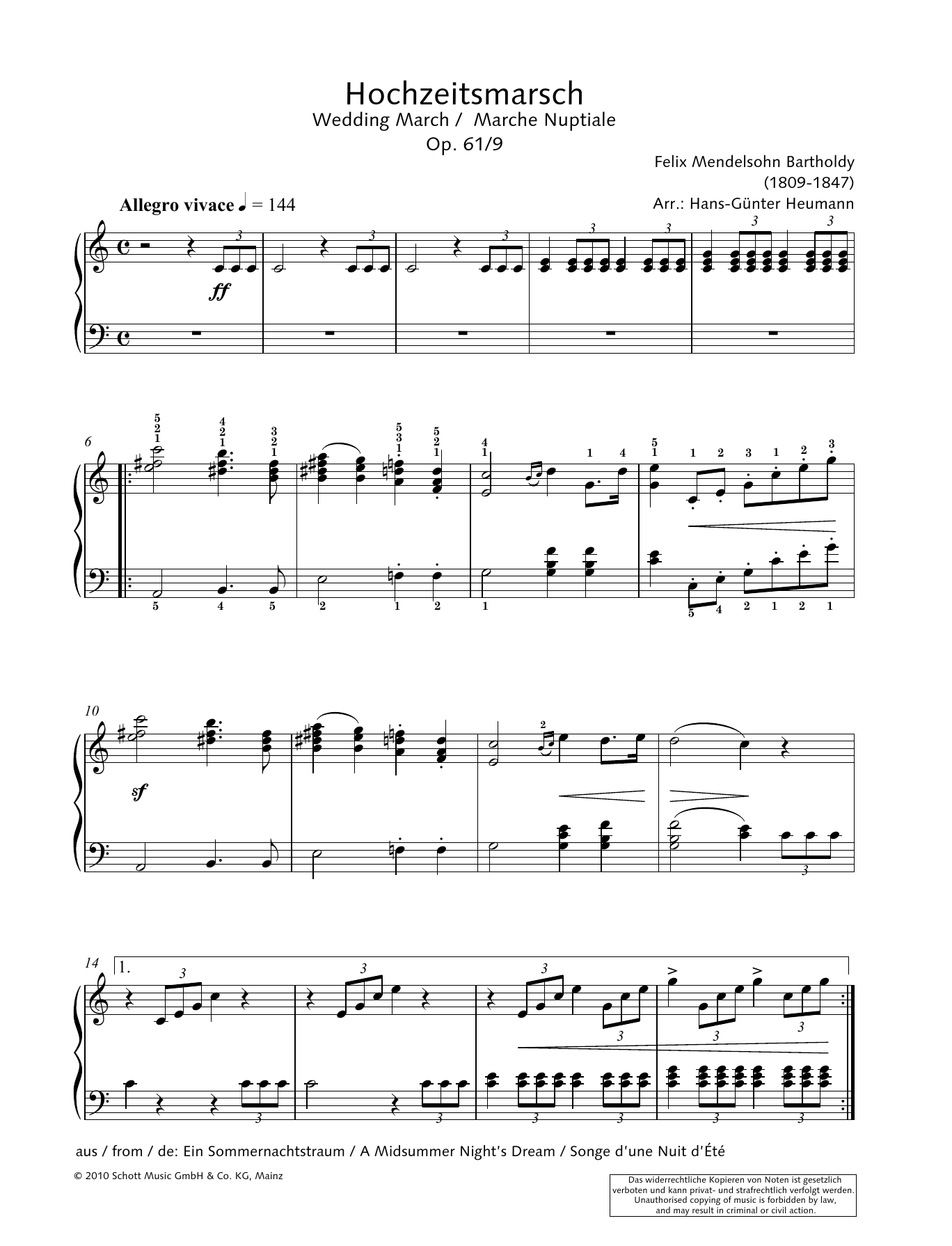 Hans-Gunter Heumann Wedding March Sheet Music Notes & Chords for Piano Solo - Download or Print PDF