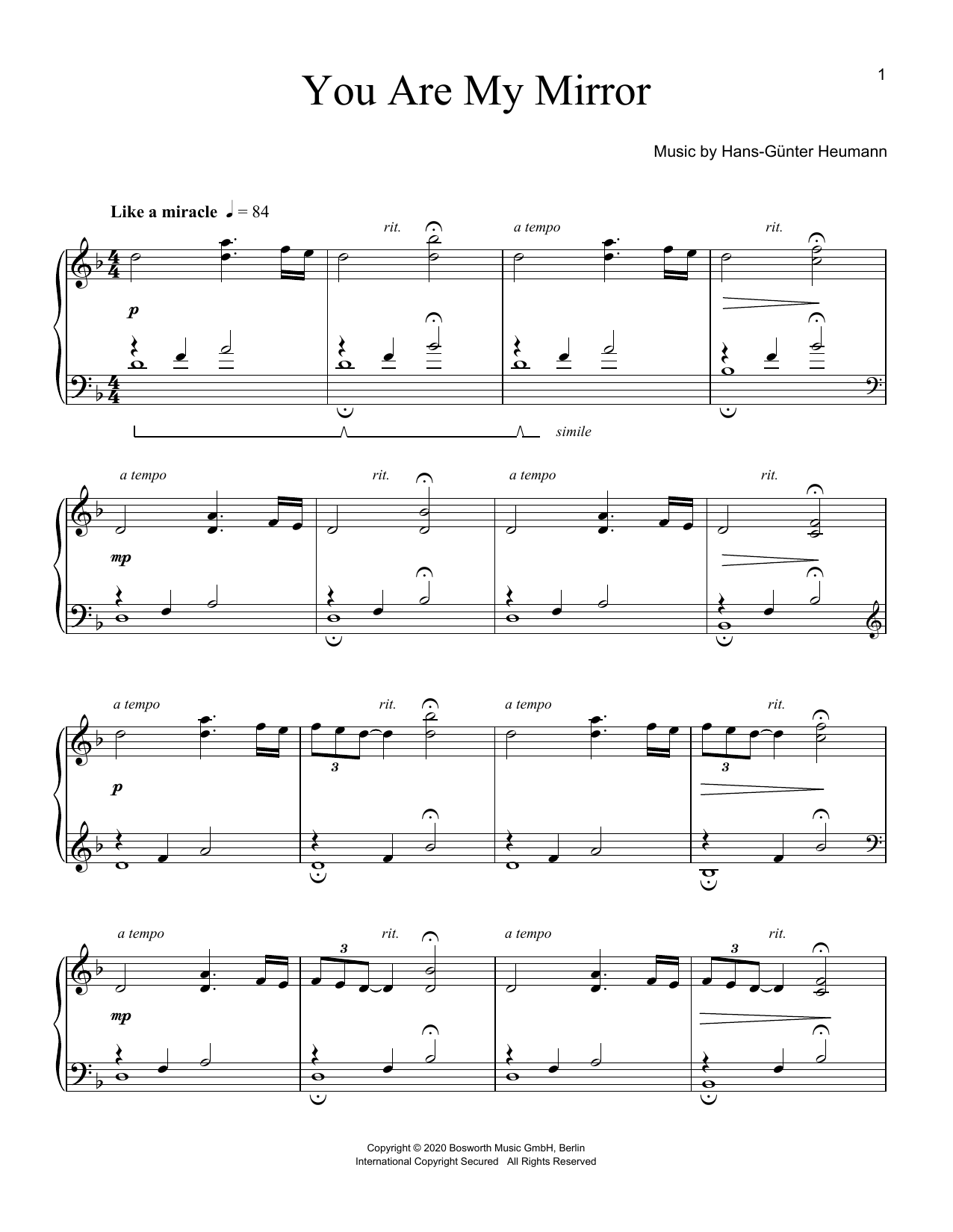 Hans-Günter Heumann You Are My Mirror Sheet Music Notes & Chords for Piano Solo - Download or Print PDF