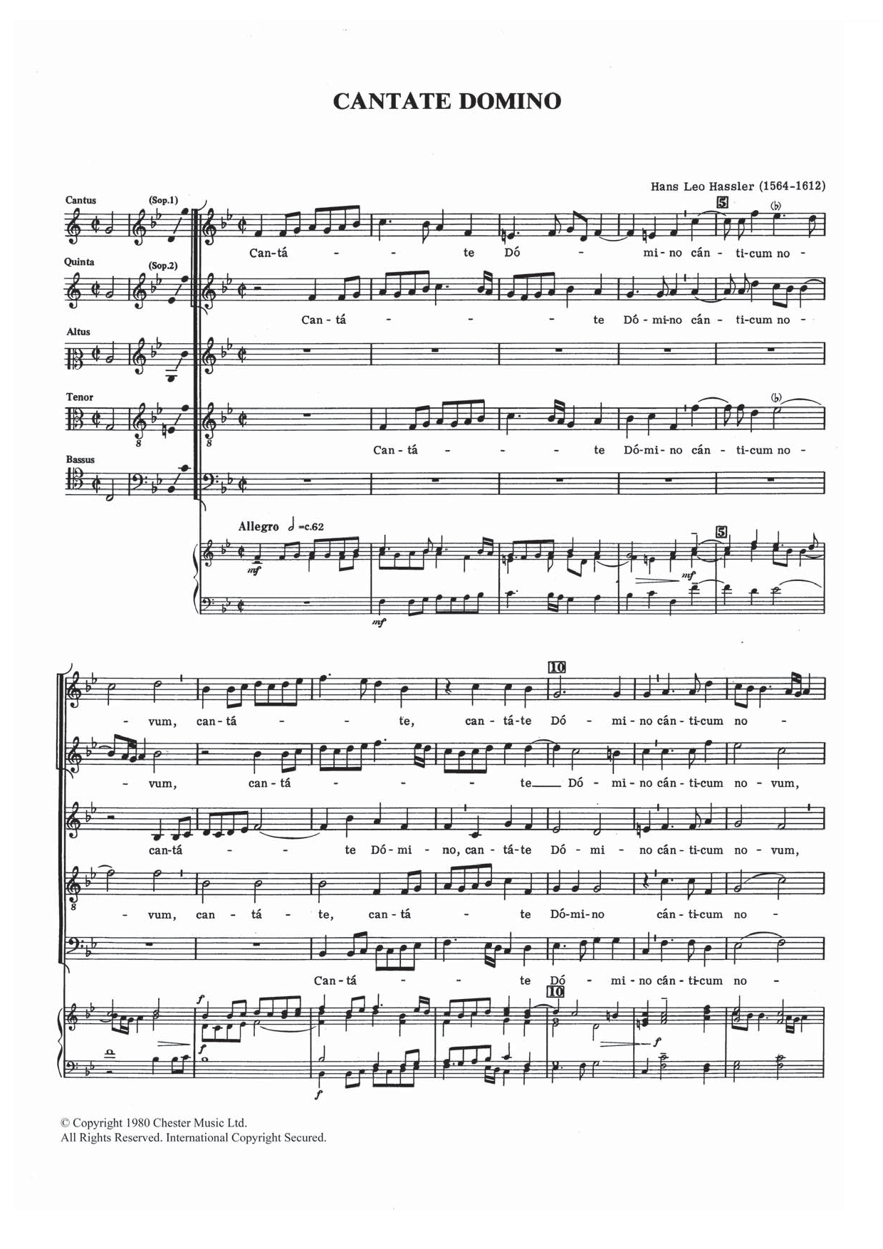 Hans Leo Hassler Cantate Domino Sheet Music Notes & Chords for Choral SSATB - Download or Print PDF