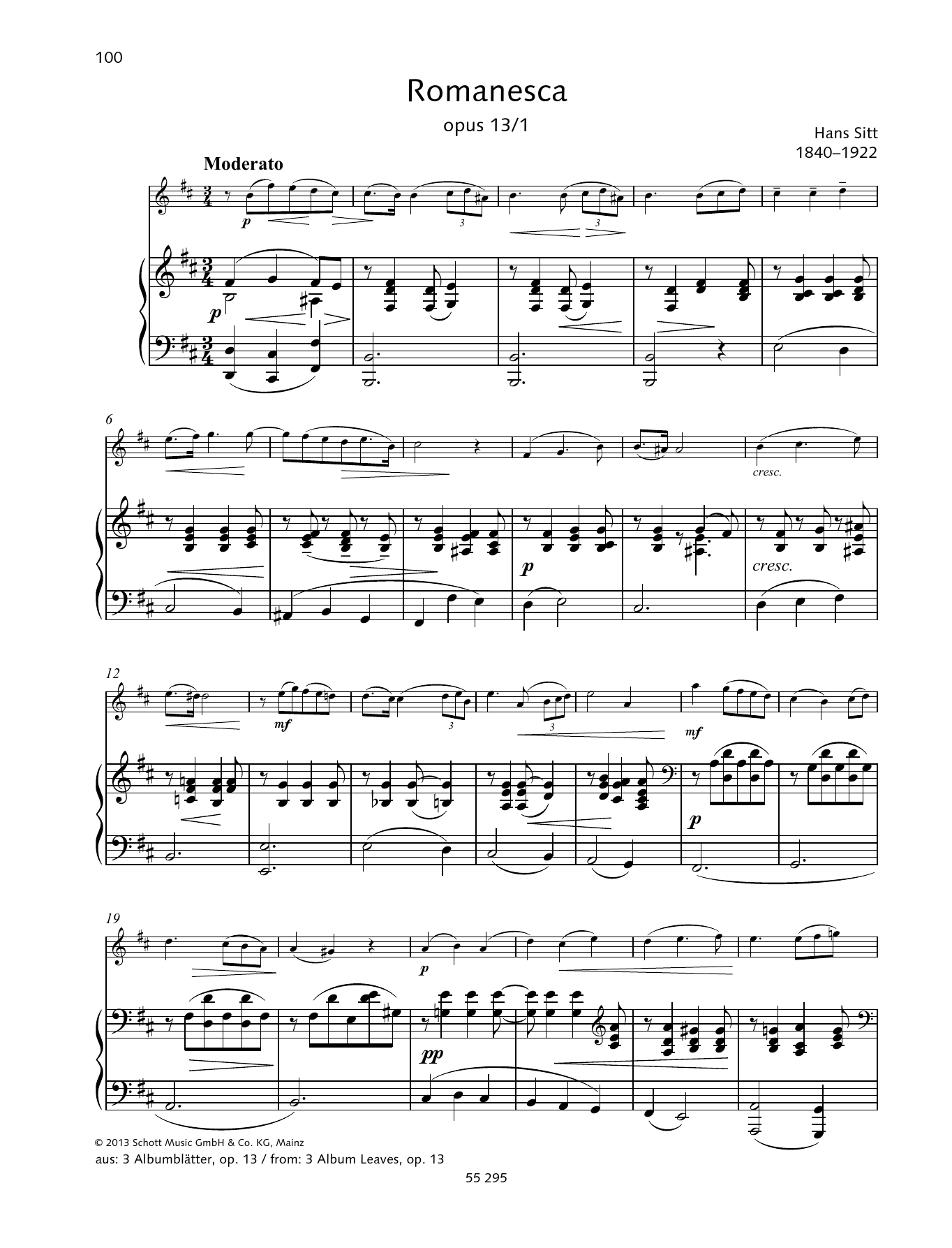 Hans Sitt Romanesca Sheet Music Notes & Chords for String Solo - Download or Print PDF