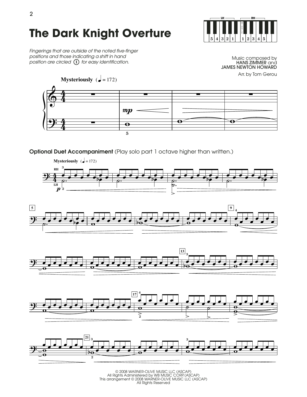 Hans Zimmer & James Newton Howard The Dark Knight Overture (from The Dark Knight) (arr. Tom Gerou) Sheet Music Notes & Chords for 5-Finger Piano - Download or Print PDF