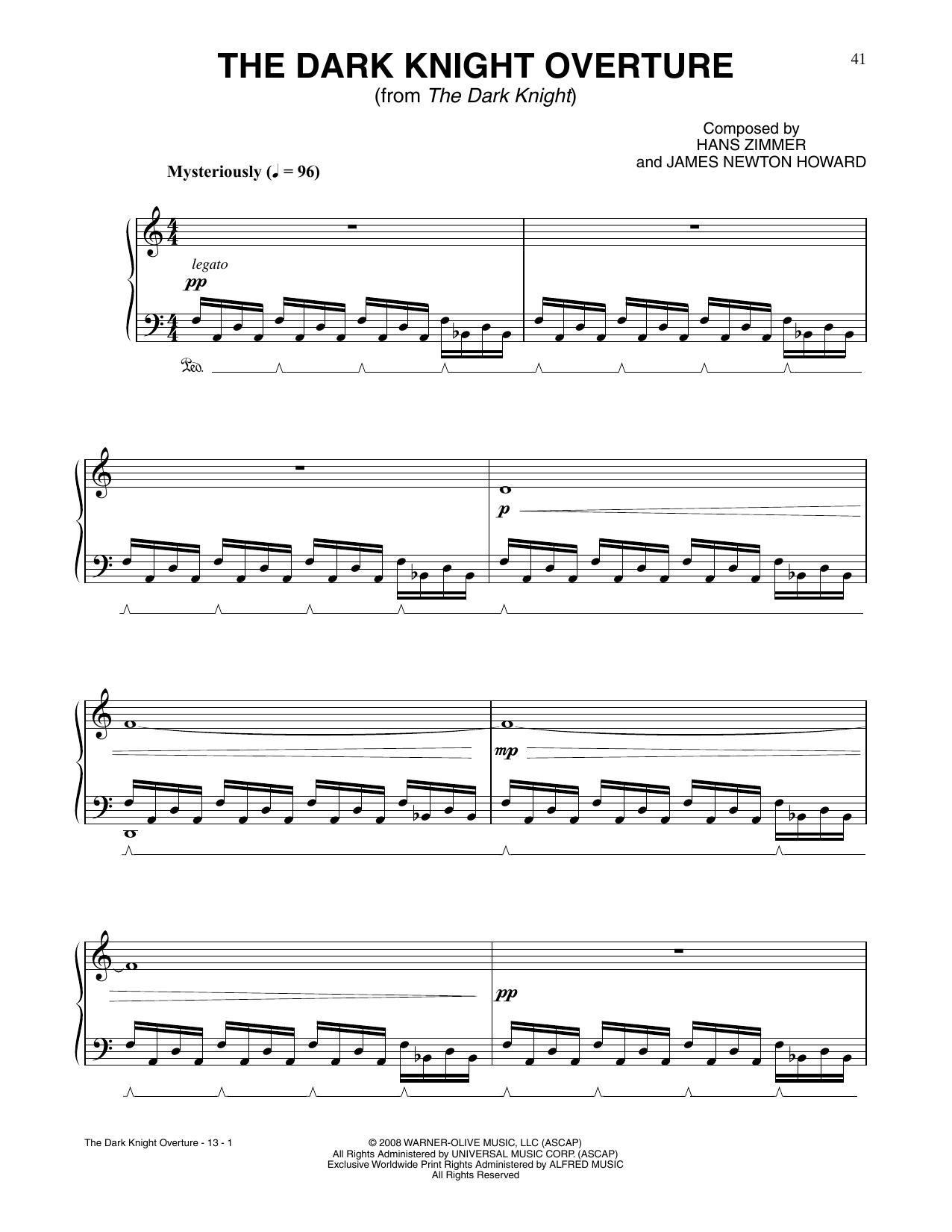 Hans Zimmer & James Newton Howard The Dark Knight Overture (from The Dark Knight) Sheet Music Notes & Chords for Piano Solo - Download or Print PDF