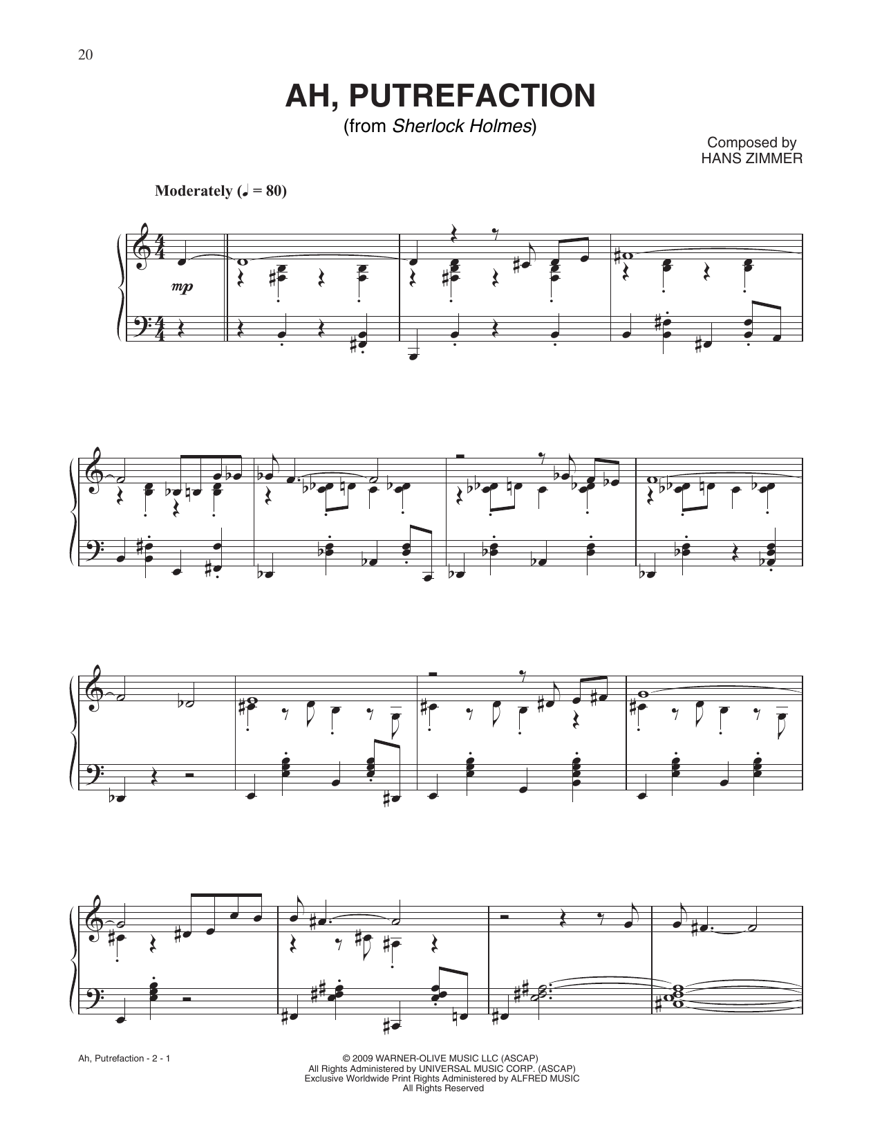Hans Zimmer Ah, Putrefaction (from Sherlock Holmes) Sheet Music Notes & Chords for Piano Solo - Download or Print PDF