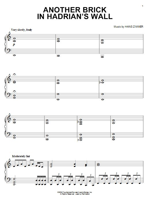 Hans Zimmer Another Brick In Hadrian's Wall (from King Arthur) Sheet Music Notes & Chords for Piano - Download or Print PDF