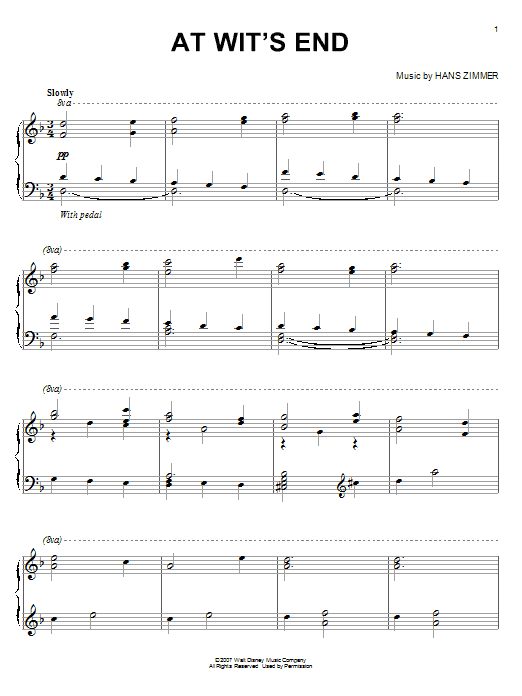 Hans Zimmer At Wit's End (from Pirates Of The Caribbean: At World's End) Sheet Music Notes & Chords for Piano Solo - Download or Print PDF