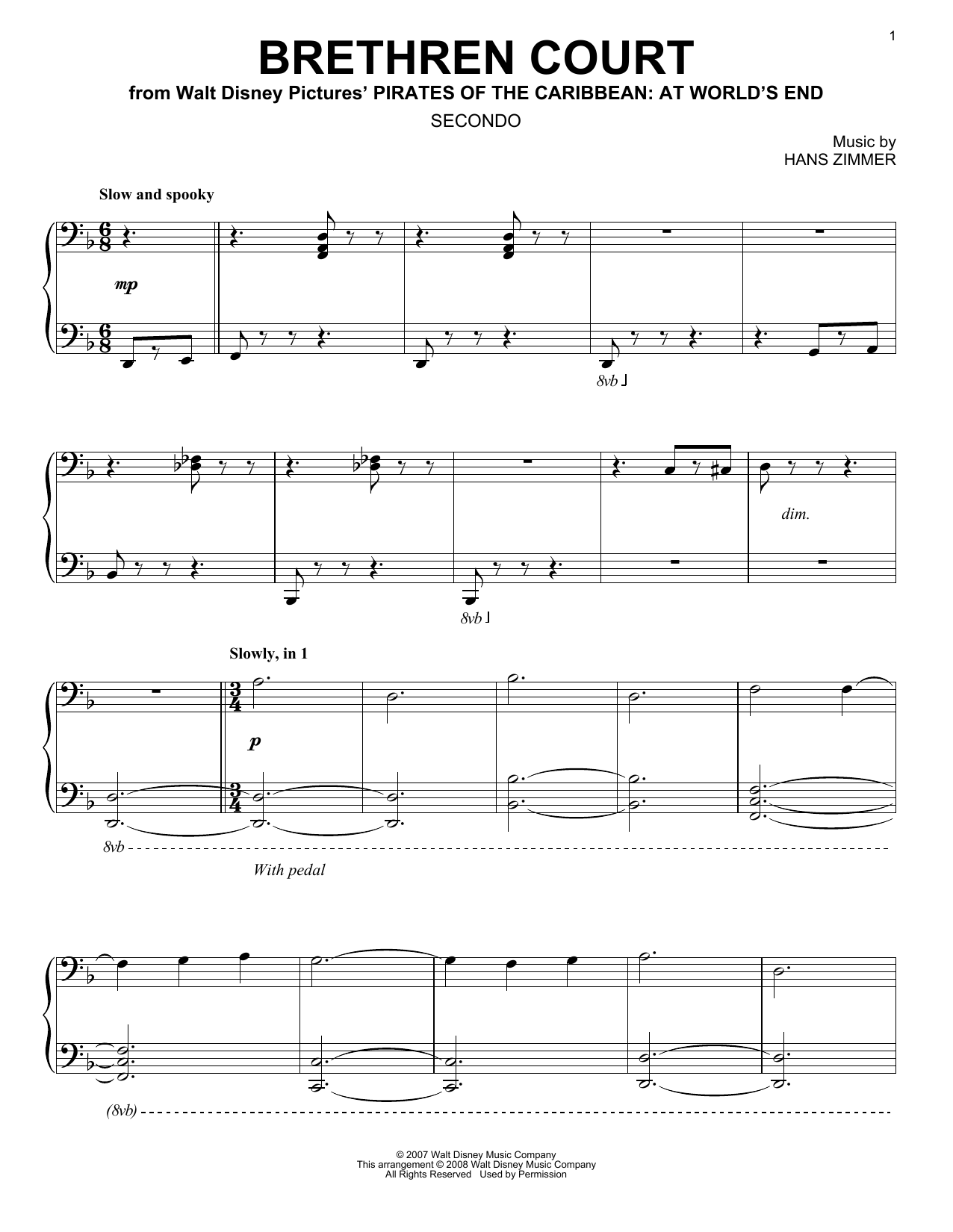 Hans Zimmer Brethren Court (from Pirates Of The Caribbean: At World's End) (arr. Carol Klose) Sheet Music Notes & Chords for Piano Duet - Download or Print PDF