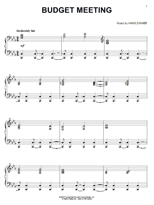 Hans Zimmer Budget Meeting (from King Arthur) Sheet Music Notes & Chords for Piano - Download or Print PDF